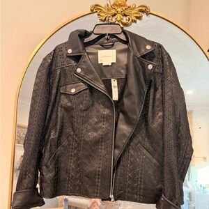 Anthropologie | NWT Black Eyelet Faux Leather Moto Jacket